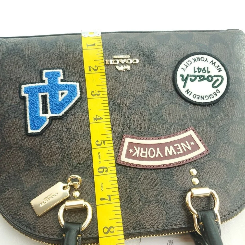 Coach Womens Brown Signature Canvas Ski Patches Double Handles Katy Satc…